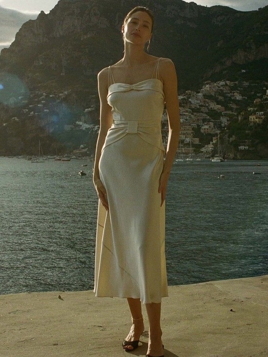 Doen Dresses & Skirts - Doen Cream Satin Slip Dress with Bow Donetta Dress NWT SIZE 6 cream magnolia